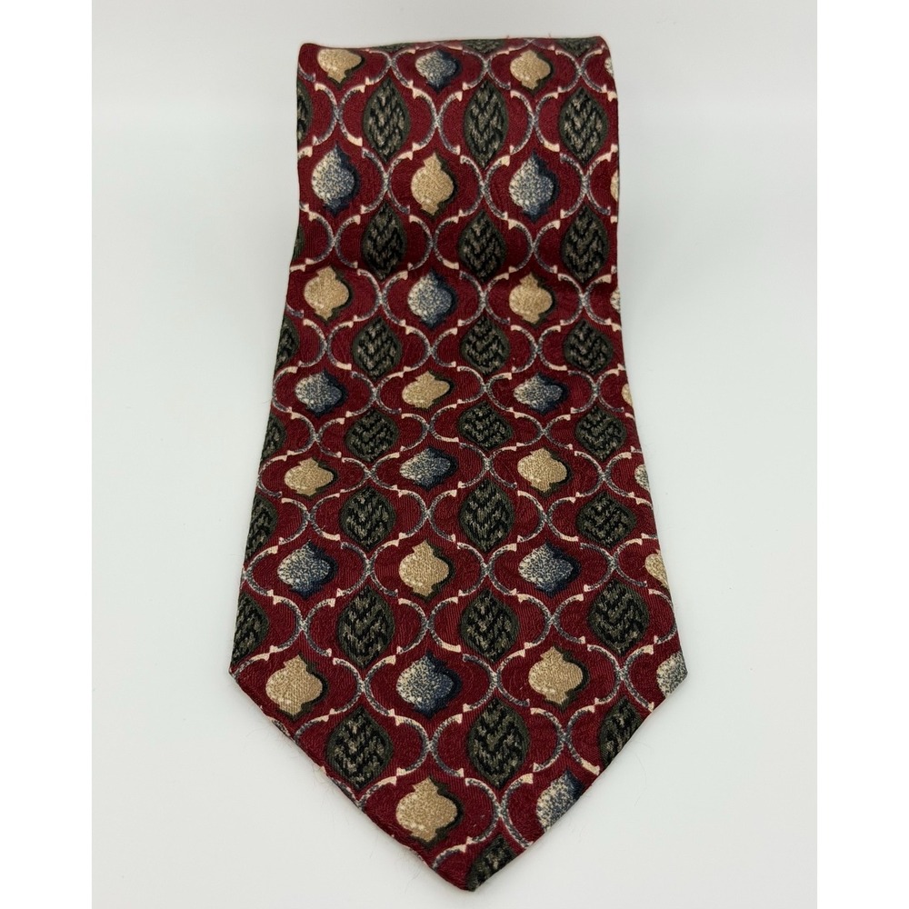 Fierte SRL Mens Silk Tie 60x4 Burgundy Geometric Handmade Italy Todays Man 1990s